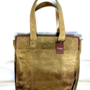 COLE HAAN LODEN GREEN SUEDE ZIP TOTE BAG
